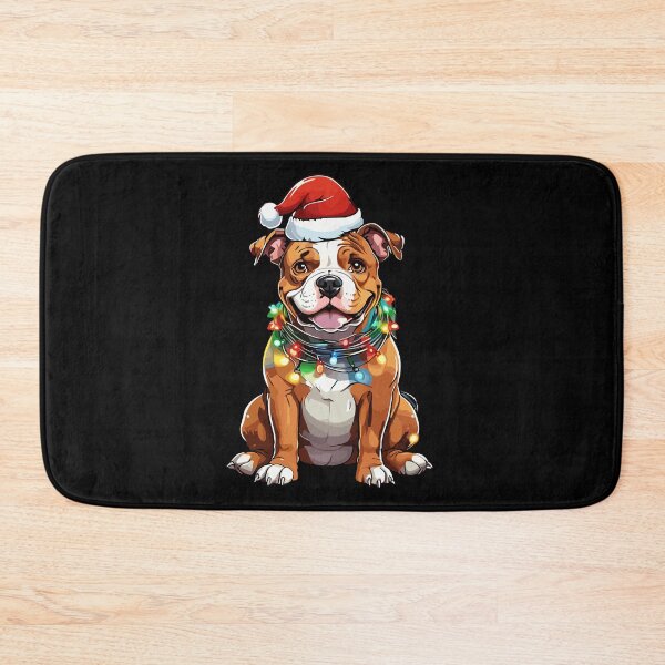 Item preview, American Bully Dog Tangled in Christmas Lights Christmas Santa Hat designed and sold by Peculiarts.