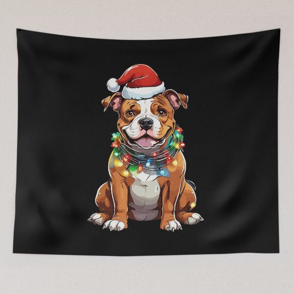 Item preview, American Bully Dog Tangled in Christmas Lights Christmas Santa Hat designed and sold by Peculiarts.