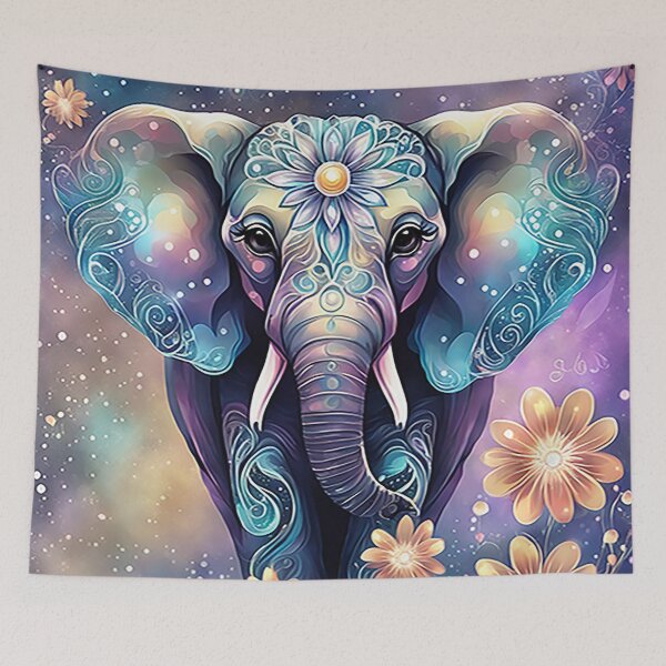 Item preview, Fantasy, Watercolor, Elephant With Flowers and Butterflies designed and sold by BirdsnStuff.