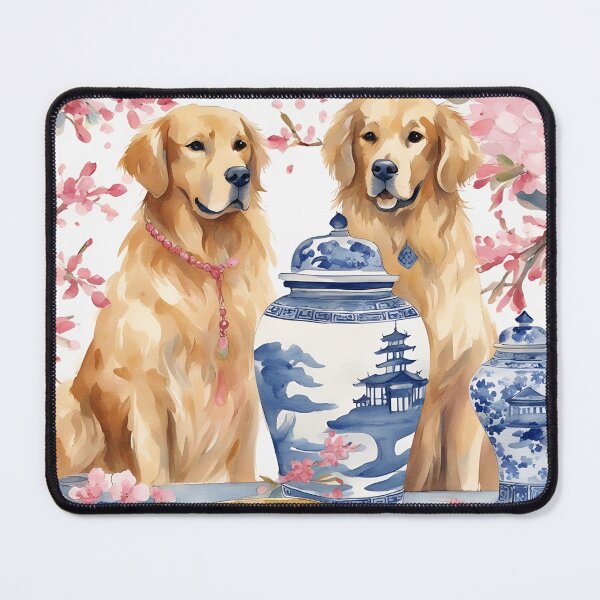 Item preview, Preppy Golden Retrievers and chinoiserie jars designed and sold by SophieClimaArt.