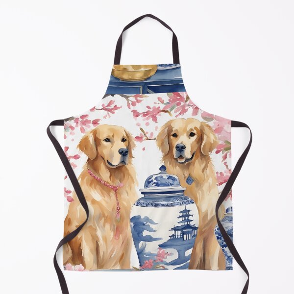 Item preview, Preppy Golden Retrievers and chinoiserie jars designed and sold by SophieClimaArt.