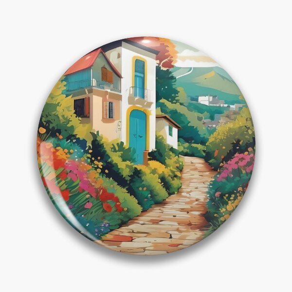 Item preview, English country house, flower bordered path designed and sold by WildLadyWood.