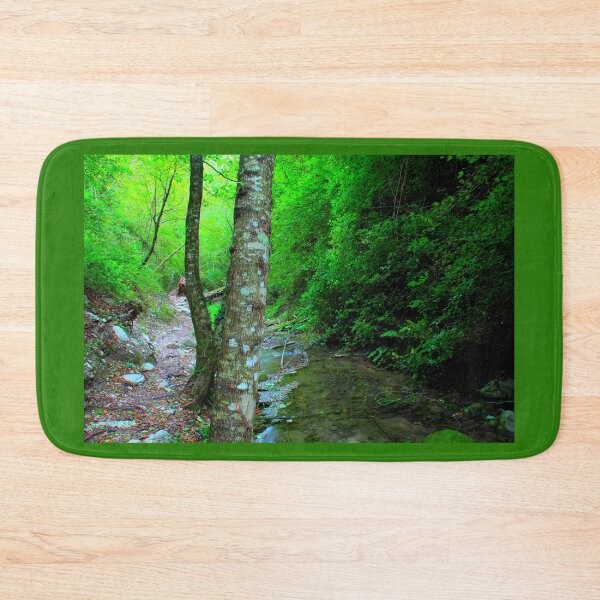 Item preview, View from Sarnano on the road to Cascata del Pellegrino with trunks, waters, pebbles, greenery designed and sold by Kristina Drozd.