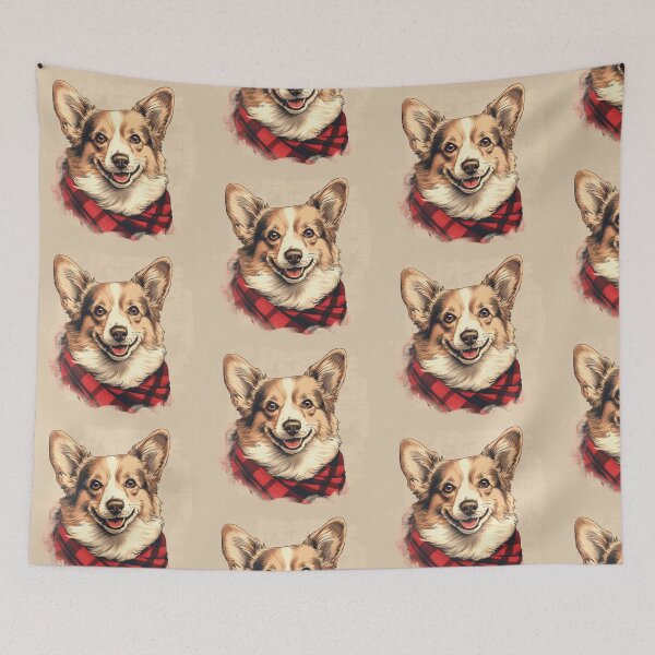 Item preview, Tri Color Corgi Christmas Plaid Watercolor designed and sold by rafaeltto.