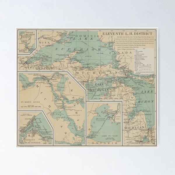 Item preview, Vintage Great Lakes Lighthouse Map (1898) designed and sold by BravuraMedia.