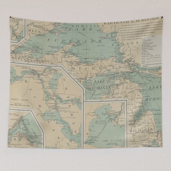 Item preview, Vintage Great Lakes Lighthouse Map (1898) designed and sold by BravuraMedia.