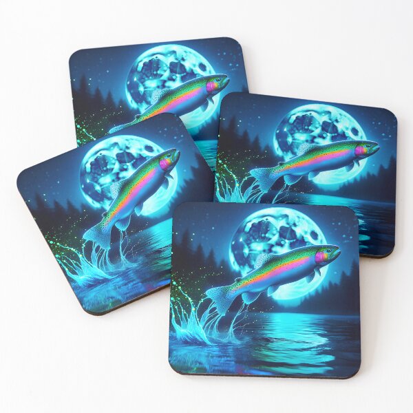 Item preview, Bioluminescent Rainbow Trout Nightscape: A Lunarpunk Custom Print with Surrealistic Charm designed and sold by Matt's Artificial Nature.