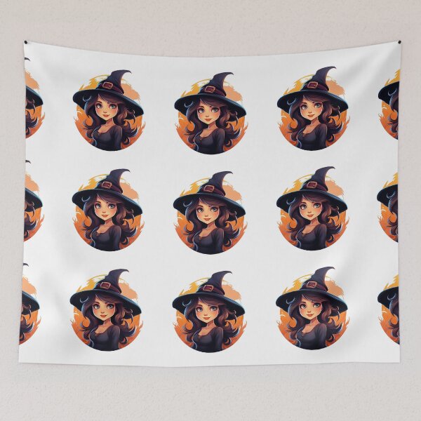 Item preview, Cartoon Artistic Style Witch Halloween Witch Pretty Witch Beautiful Witch Painting Drawing Logo Sticker, wall arts, Art Prints and More designed and sold by Kevin Lou.