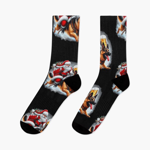 Item preview, Santa Riding a German Shepherd T-Shirt - A Pawsitively Festive Sleigh Ride designed and sold by American Artist Designs.