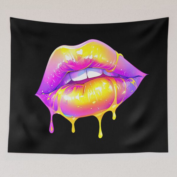 Item preview, Yellow Pink slightly parted lips - full mouth with teeth designed and sold by WallGemsArt.