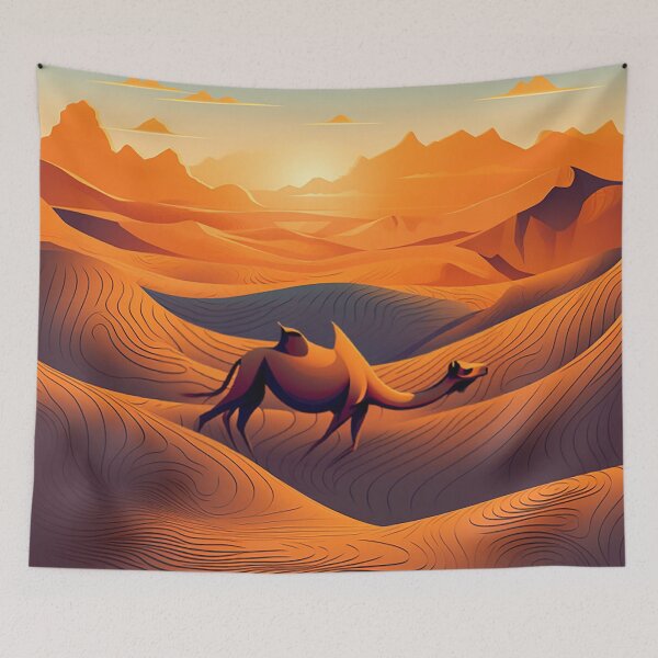 Item preview, Saharan Whisper: Camel Silhouette & Shifting Sand Dunes at Sunset designed and sold by PaintbrushPlace.