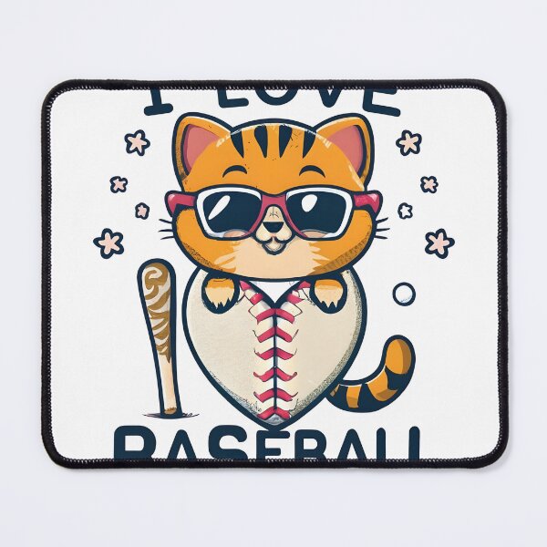 Item preview, cat and baseball  designed and sold by SabyDigitalArt.