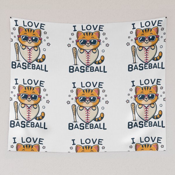 Item preview, cat and baseball  designed and sold by SabyDigitalArt.