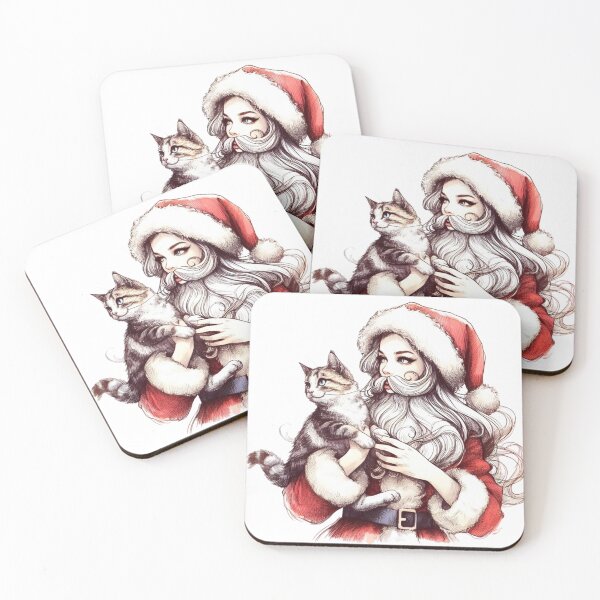 Item preview, Santa Woman Female Santa with cat Cute Santa Claus Girl Santa Christmas Cat | Funny Kitten Santa Anime designed and sold by FestivePalette.