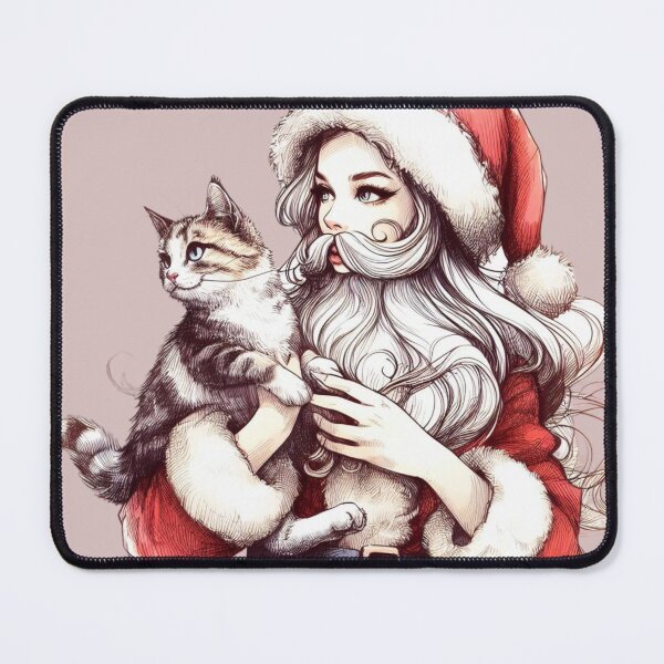 Item preview, Santa Woman Female Santa with cat Cute Santa Claus Girl Santa Christmas Cat | Funny Kitten Santa Anime designed and sold by FestivePalette.