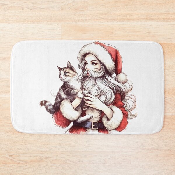 Item preview, Santa Woman Female Santa with cat Cute Santa Claus Girl Santa Christmas Cat | Funny Kitten Santa Anime designed and sold by FestivePalette.