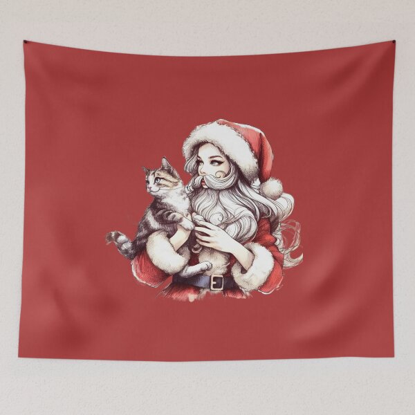 Item preview, Santa Woman Female Santa with cat Cute Santa Claus Girl Santa Christmas Cat | Funny Kitten Santa Anime designed and sold by FestivePalette.