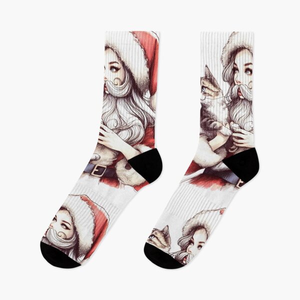 Item preview, Santa Woman Female Santa with cat Cute Santa Claus Girl Santa Christmas Cat | Funny Kitten Santa Anime designed and sold by FestivePalette.