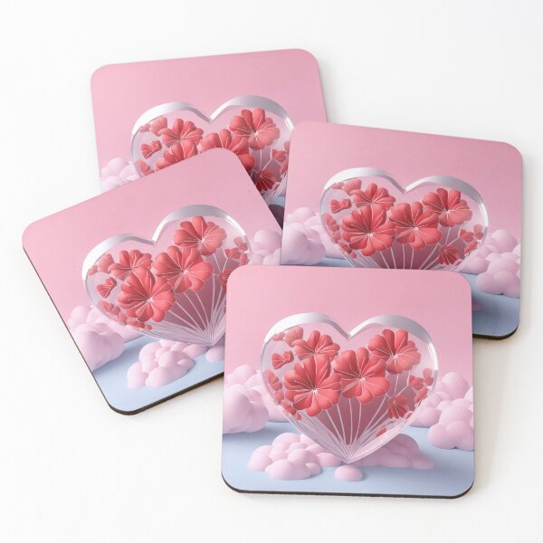 Item preview, Glass heart with red 3d flowers inside with background of clouds designed and sold by fotofeast.