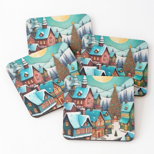 Item preview, Christmas Town with Moon designed and sold by ArTeaCupcake.