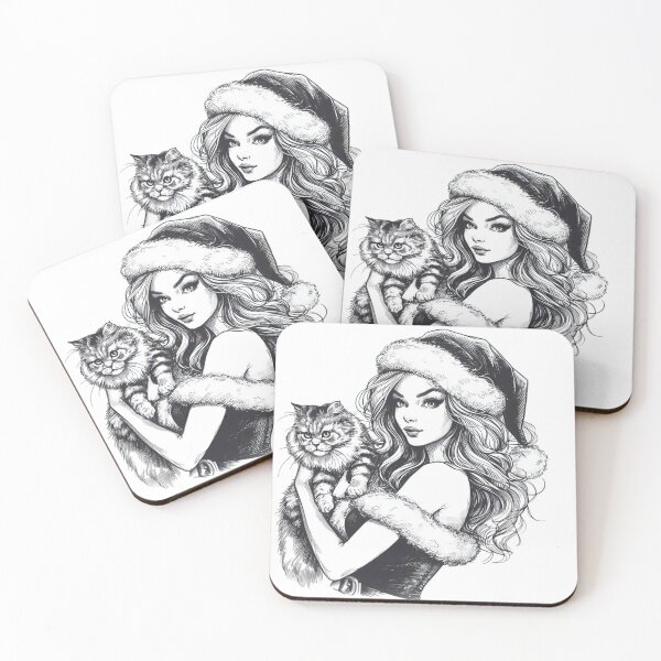 Item preview, Sexy Santa Woman Female Santa with cat Cute Santa Claus goth Girl Santa Christmas Cat | Funny Kitten Santa Anime designed and sold by FestivePalette.