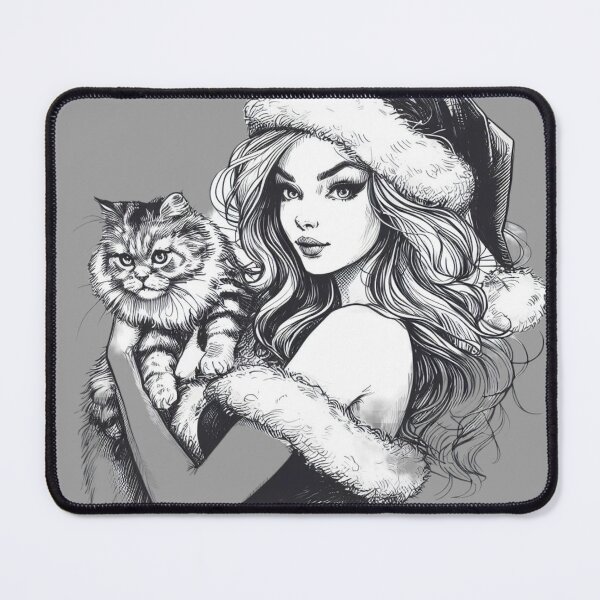 Item preview, Sexy Santa Woman Female Santa with cat Cute Santa Claus goth Girl Santa Christmas Cat | Funny Kitten Santa Anime designed and sold by FestivePalette.