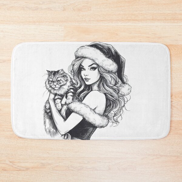 Item preview, Sexy Santa Woman Female Santa with cat Cute Santa Claus goth Girl Santa Christmas Cat | Funny Kitten Santa Anime designed and sold by FestivePalette.