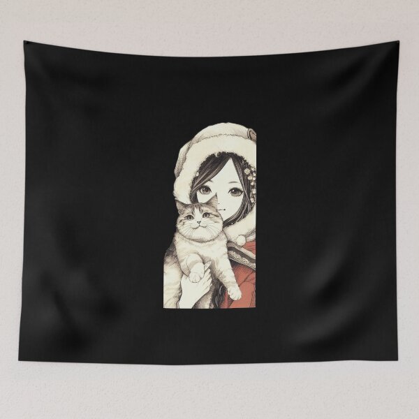 Item preview, Anime Girl Christmas Cat Santa Woman Female Santa with cat Cute Santa Claus Girl Santa Christmas Cat | Kitten Santa Anime designed and sold by FestivePalette.