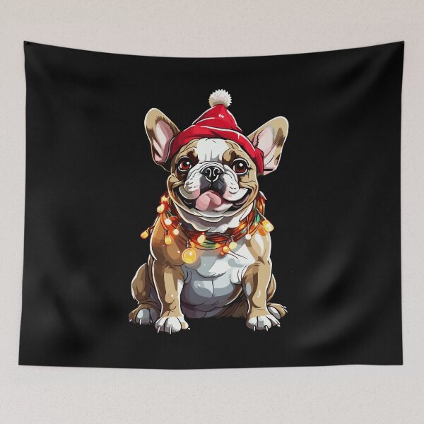 Item preview, Pug Tangled in Christmas Lights With Christmas Santa Hat designed and sold by Peculiarts.