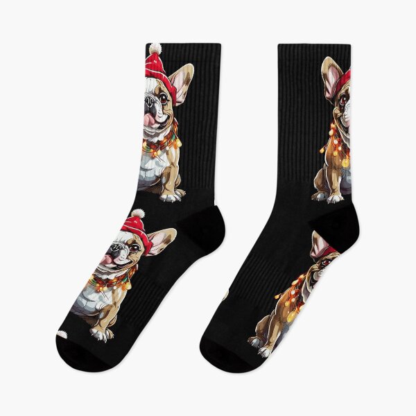 Item preview, Pug Tangled in Christmas Lights With Christmas Santa Hat designed and sold by Peculiarts.