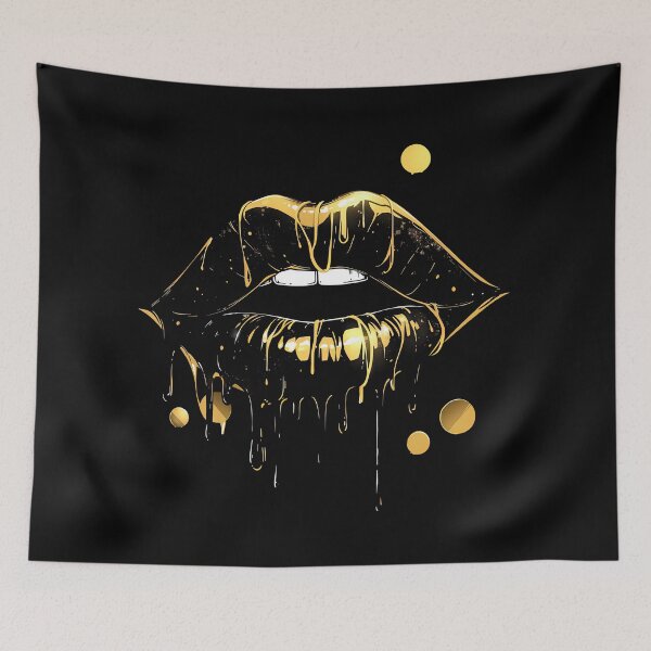 Item preview, Gold mouth, dripping queen girl lip - abstract lip artwork designed and sold by WallGemsArt.