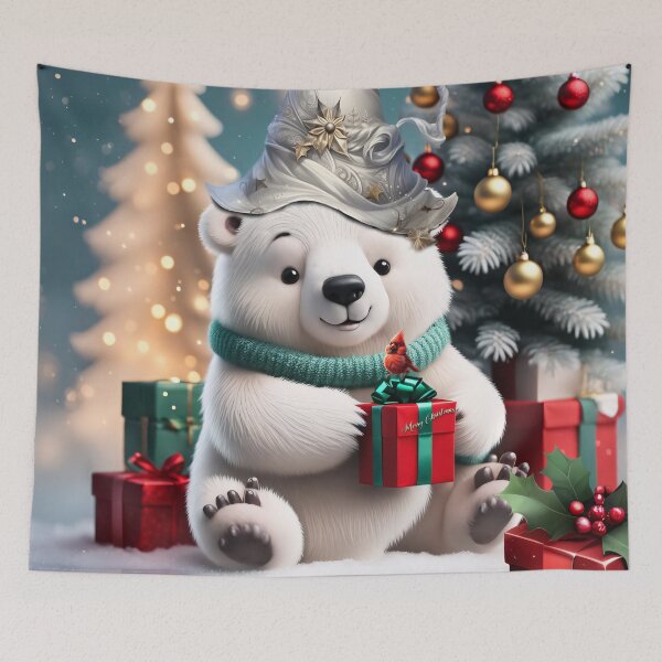 Item preview, Cute fluffy christmas polar bear  with gift. designed and sold by nicky2342.