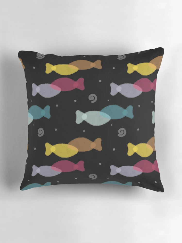 Thumbnail 3 of 4, Pillow, Fishy Dark Pattern designed and sold by InversionGraph.