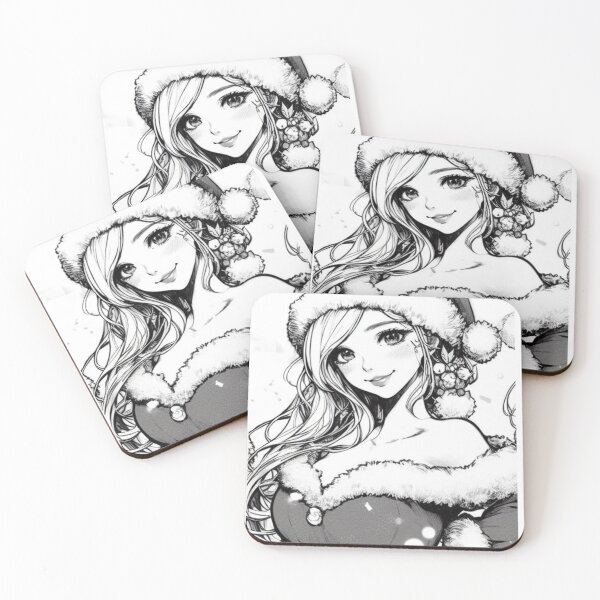 Item preview, Monochrome Anime Girl Christmas as Santa Claus with Santa Hat | Santa Sexy Girl Female Santa Cute designed and sold by FestivePalette.