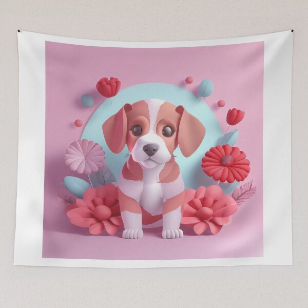 Item preview, Adorable puppy surrounded by flowers designed and sold by fotofeast.
