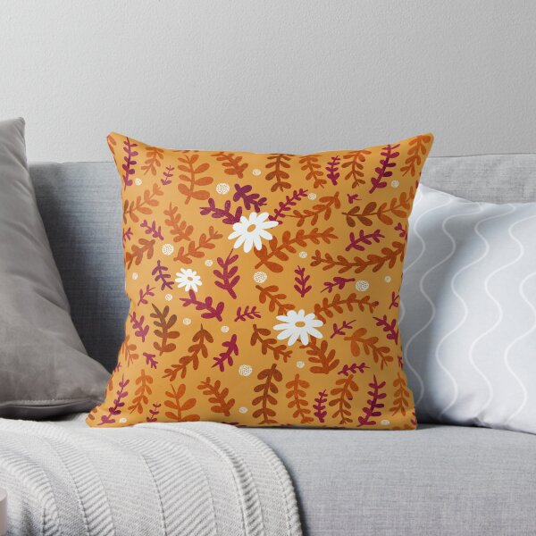 Daisies and leaves pattern Throw Pillow
