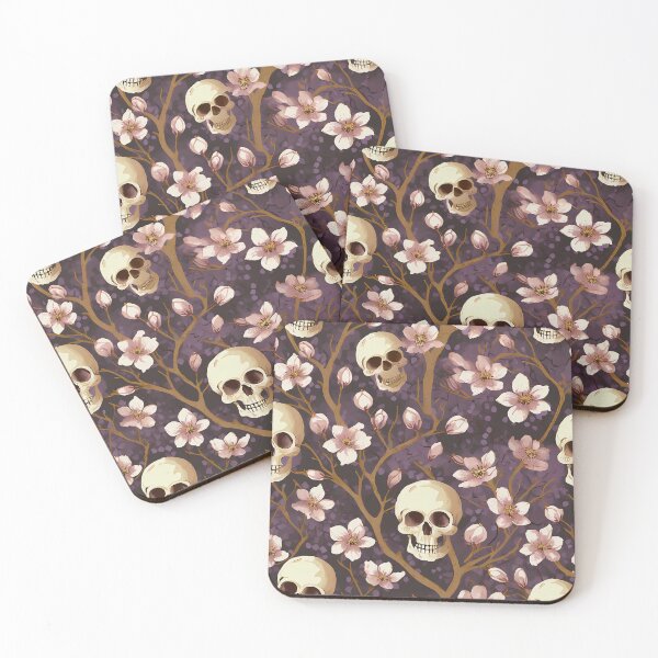 Item preview, Goth Skulls and Cherry Blossoms on Purple designed and sold by craftyvixenart.