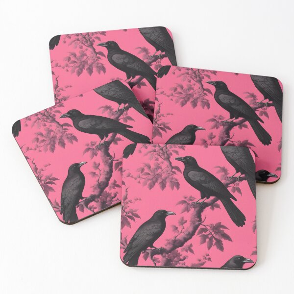 Item preview, Hot Pink and Black Raven Birds Pattern, vintage style designed and sold by Edith Leyster.