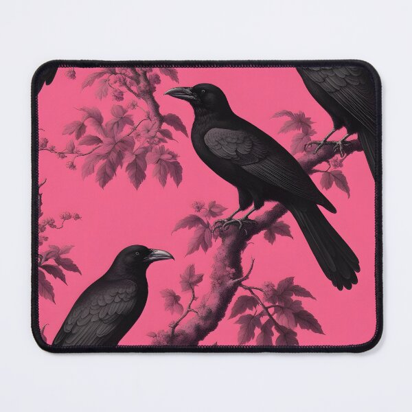 Item preview, Hot Pink and Black Raven Birds Pattern, vintage style designed and sold by Edith Leyster.