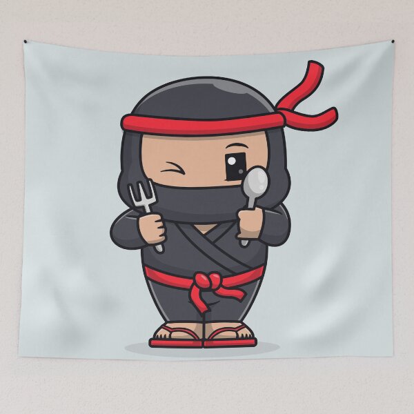 Item preview, Cute Ninja Holding Fork and Spoon Cartoon Vector Icon Illustration designed and sold by hjian8219.