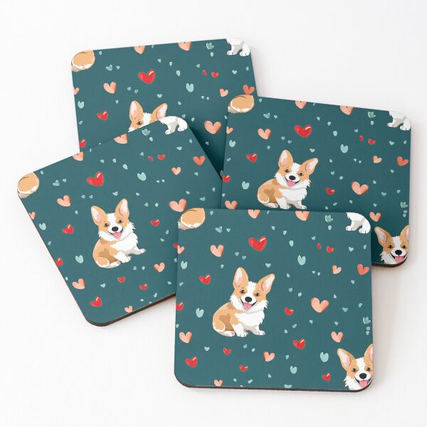 Item preview, cute Corgi dog pattern on green turquoise with hearts designed and sold by WallyPink.