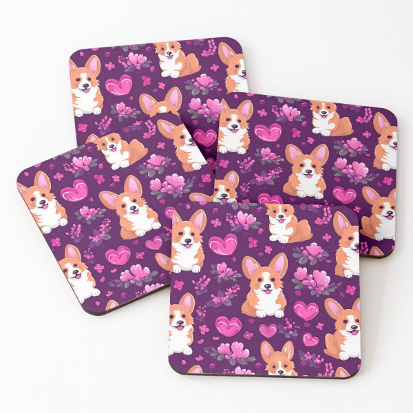 Item preview, cute Corgi dog with pink and purple flowers and hearts design designed and sold by WallyPink.