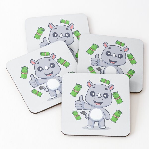 Item preview, Cute Rhino Thumbs Up with Grass Cartoon Vector Icon Illustration designed and sold by hjian8219.