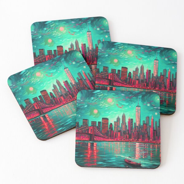 Item preview, New York Skyline, Cherry-green, AI Generated Art designed and sold by studioSharonKay.