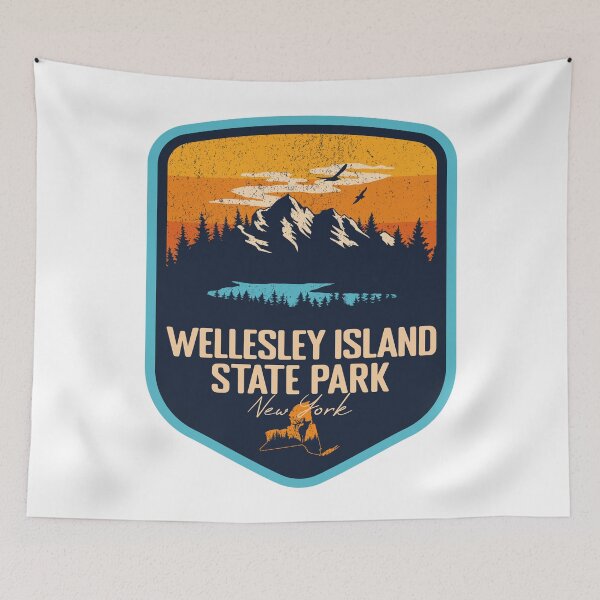 Item preview, Wellesley Island State Park New York - NY Sunset Grunge Texture Badge Forest and Wilderness  designed and sold by mountainfad.