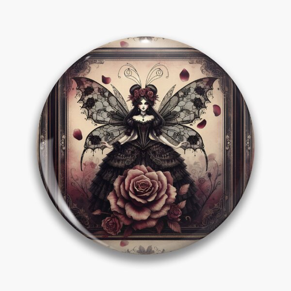 Item preview, Romantic Gothic Victorian Style Fairy with Roses in Black and Burgundy Red designed and sold by coreexpressions.
