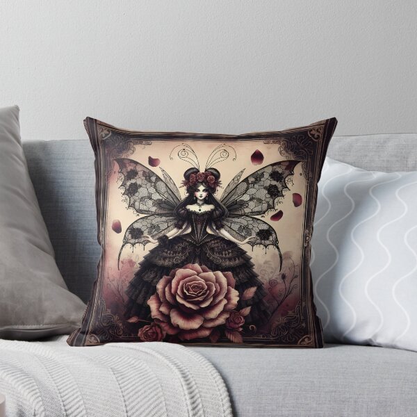 Item preview, Romantic Gothic Victorian Style Fairy with Roses in Black and Burgundy Red designed and sold by coreexpressions.