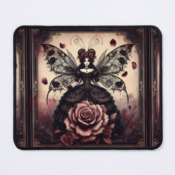 Item preview, Romantic Gothic Victorian Style Fairy with Roses in Black and Burgundy Red designed and sold by coreexpressions.