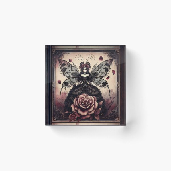 Item preview, Romantic Gothic Victorian Style Fairy with Roses in Black and Burgundy Red designed and sold by coreexpressions.