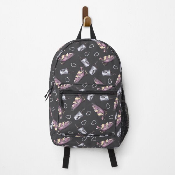 Item preview, Grey metal carabiner, bag and sport shoe for rock climbing, bouldering seamless pattern. Watercolor illustration designed and sold by BartolArt.